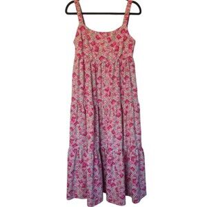 Hailey & Co Maxi Dress Womens Size S Pink Floral Tiered Boho Cutout Back